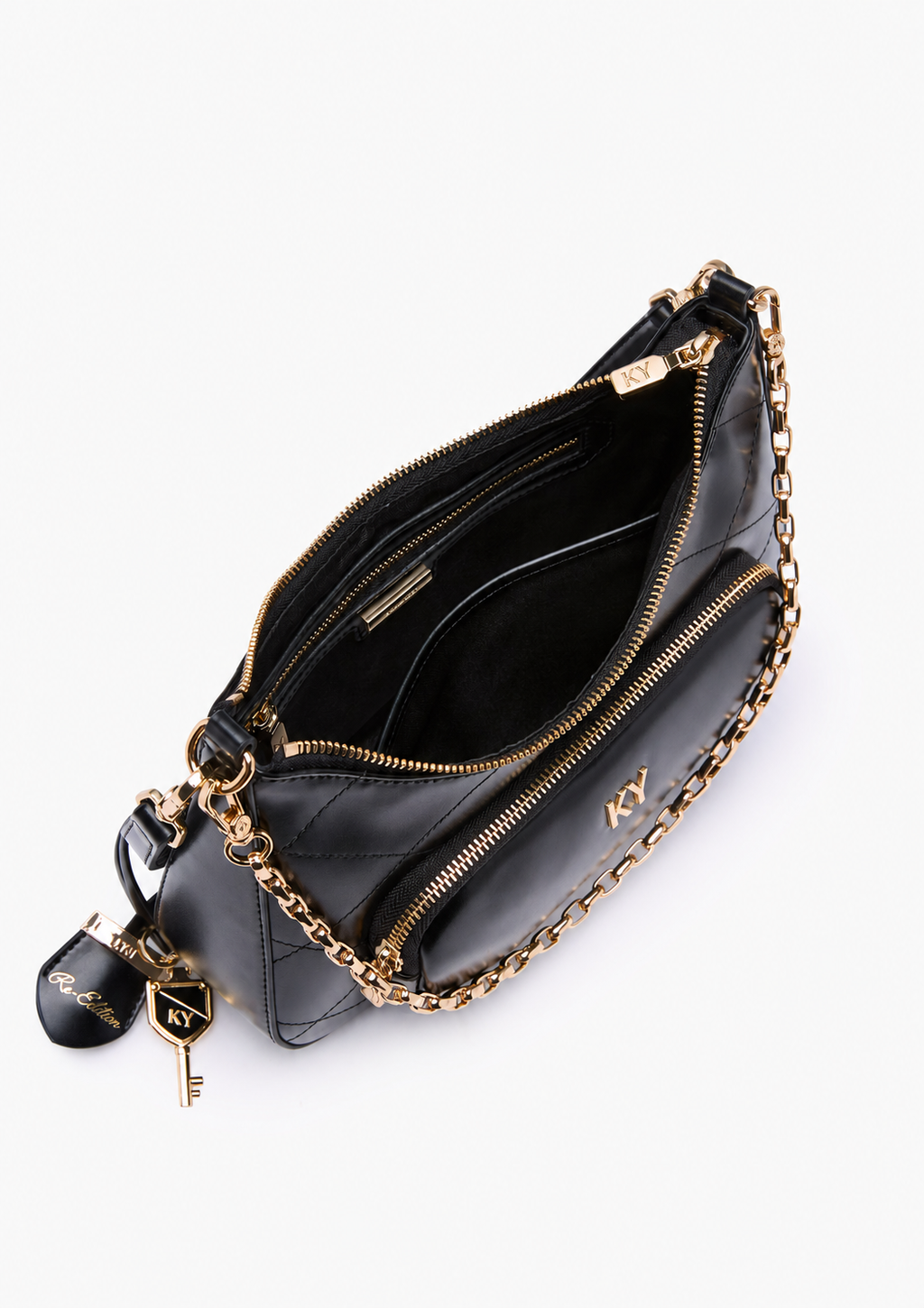 Re-Edit Rosee Quilt M Shoulder Bag Black