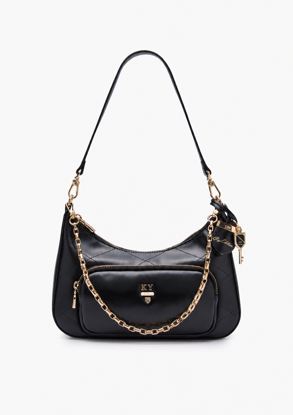 Re-Edit Rosee Quilt M Shoulder Bag Black